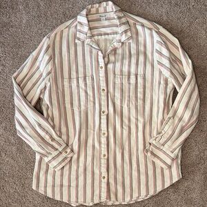 Madewell Cream and Red Striped Casual Shirt